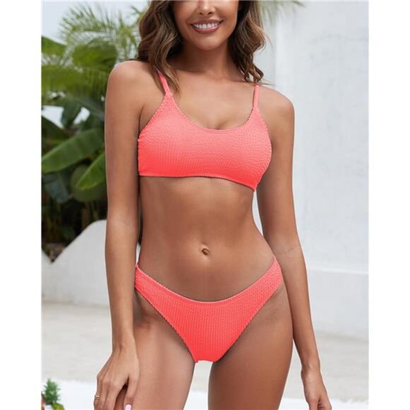 Women's Ribbed Bikini Sets Scoop Neck Cheeky‎ Swimsuit Textured Two Piece Pair - Picture 3 of 5